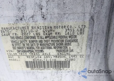 2010 Nissan Sentra 2.0Sr z USA, uszkodzony, nr VIN 3N1AB6AP0AL722265